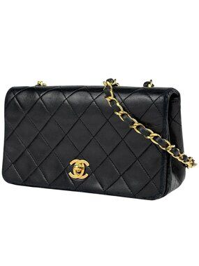 Chanel Mini Quilted Single Flap Chain CC Logo Shoulder Bag Leather Black